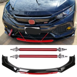 Kit de carrocería de alerón divisor de parachoques delantero brillante + varilla de puntal para Honda Civic SI - Imagen 1 de 12