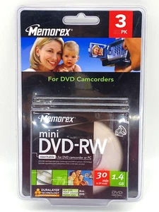 Memorex Mini DVD-RW 3-Pack 1.4GB 30 Minute 2X Speed Rewritable NEW SEALED - Picture 1 of 4