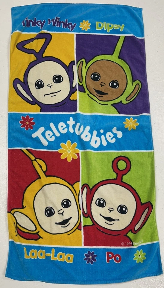 Vintage Teletubbies 1990s Cartoon Beach Pool Towel Jay Frank 1998 54”x 28” - Image 1 of 4