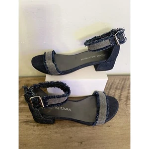 STUART WEITZMAN BACARI Chaingang Frayed Denim SANDALS US 6.5 - Picture 1 of 4