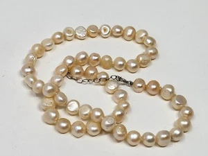 Freshwater Pearls Flat One Side Good Sheen 925 Sterling Silver Clasp VTG 18" 33g - Picture 1 of 17
