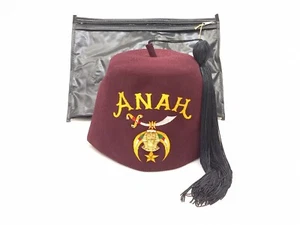 Masonic Freemason Shriners Jeweled Fez Hat ANAH w/ Soft Case Size 7-1/4 - Picture 1 of 9
