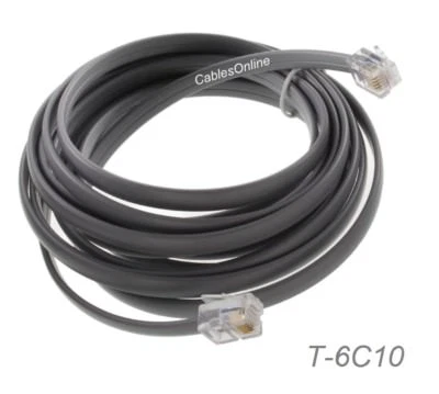 10 pies. Cable telefónico modular plano RJ12 6P6C, gris, CablesOnline T-6C10 Foto 1 de 4