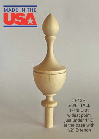 WOOD FINIAL UNFINISHED FOR CLOCK, BED OR FURNITURE  FINIAL  #F13R Cover