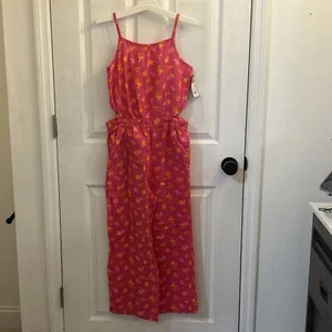 NWT Cat & Jack Jumpsuit Girls Size XL(14) Pink Floral Woven Cotton Wide Leg - Picture 1 of 19