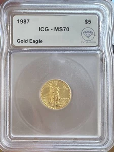 1987 $5 American Gold Eagle 1/10 oz ICG MS-70 IDC Verified - Picture 1 of 2