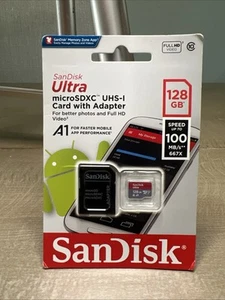 Karta micro SD SDXC SanDisk 128GB 100 MB/s Ultra 128G Klasa 10 UHS-1 A1 - Zdjęcie 1 z 3