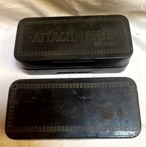 2 VINTAGE SEWING ATTACHMENTS SETS IN COLLECTIBLE TINS ~ ROTARY WHITE ~ GREIST - Picture 1 of 2