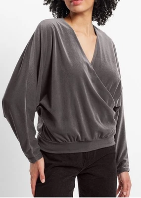 Top EXPRESS Terciopelo Cuello en V Manga Larga Imitación Envolvente Gris Talla XL Foto 1 de 4