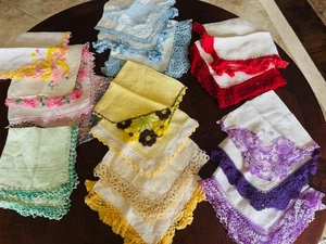 18 Vintage Hankies Crochet Lace Embroidery Lot Hand Tatted Handkerchiefs Linen - Picture 1 of 18