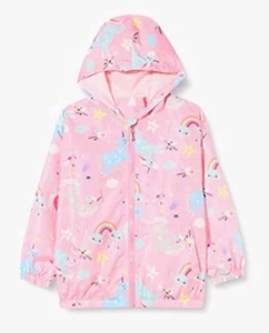 Einhorn Regenbogen Mädchen Kapuzenjacke, Kinder hellrosa Reißverschluss Windbreaker 5T Regenmantel - Bild 1 von 4