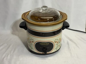 Vtg Rival Crock Pot Slow Cooker 3150/2 3.5qt Tested Flower/butterfly Almond - Picture 1 of 4