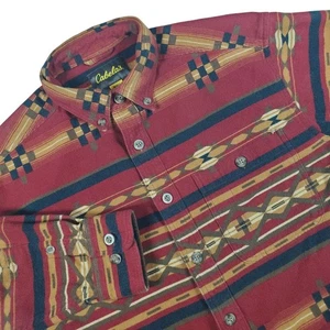 Cabelas Aztec Chamois Button Down Shirt Men M Red Southwestern Country Cowboy - Picture 1 of 10