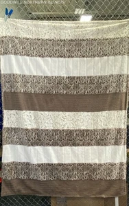 Beige/Brown Stripe Soft Minky Plush Faux Fur 56x81" Blanket +2 Pillowcases - Picture 1 of 6