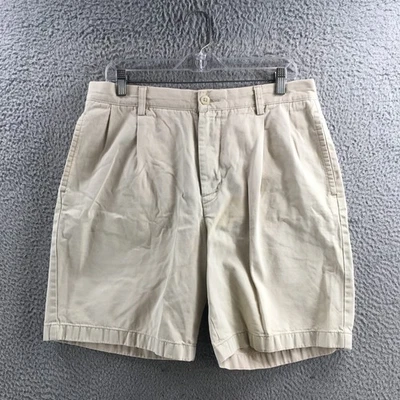Curto masculino Nautica Chino 34W bege algodão cintura alta plissado bolsos frontais - Imagem 1 de 4