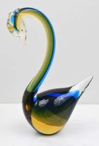 Blue Art Glass Swan Figurine Murano Style Vintage - Picture 1 of 9