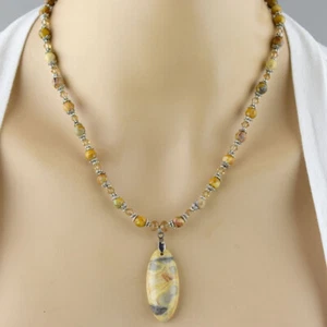 Set gelbe Crazy Lace Achat Swarovski Kristalle oval Halskette und Ohrring #4 - Bild 1 von 4