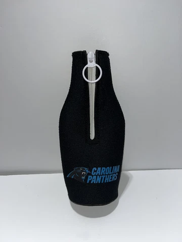 Carolina Panthers Bottle Cooler 12 oz Zip Up Koozie Black Cover