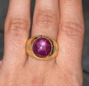 Big 12MM Natural Ruby Star Ring, 925 Sterling Silver, Birthstone Ring Men Ring - Picture 1 of 11