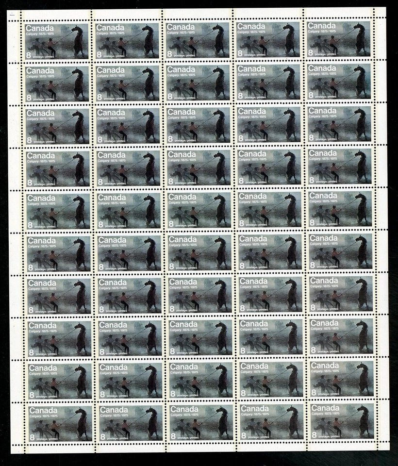 Canada Stamps — Full Pane of 50 — 1975, Calgary / (Wild Horse Race) #667 MNH - Image 1 of 1