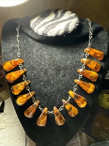Einzigartige Vintage Halskette Butterscotch Baltischer Bernstein mit Sterling Kette 22" - Bild 1 von 7