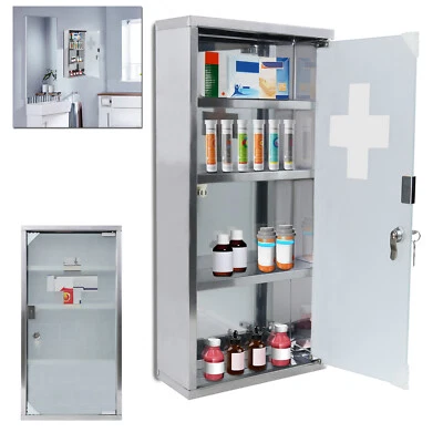 Medizinschrank 4 Fächer Apothekerschrank Edelstahl mit Gefrostet Glasmagnettür - Bild 1 von 4