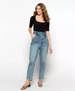 Nuevo BLANCO NYC Mujeres Talla 26 Don't Cross Me Bolsa de Papel Cónico Cosidos Jeans Nuevo con Etiquetas - Imagen 1 de 9