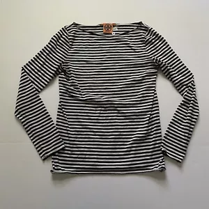 Tory Burch Top Womens XS Black Striped Boat Neck Long Sleeve T Shirt - Picture 1 of 9