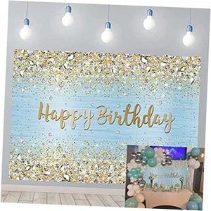 Blue Happy Birthday Backdrop Golden Diamond Shiny Bokeh Photography - Picture 1 of 7