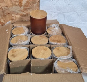 MILIVIXAY 11 Pack 10 OZ Frosted Amber Glass Candle Jars with Lids and Candle - Picture 1 of 12