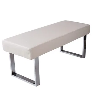 Upholstered White Bench PU Leather Chair for Dining Bedroom Kitchen w/ Steel Leg - Picture 1 of 6