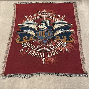 Disney Cruise Line Blanket Tapestry Woven Throw Mickey DCL Fringe 90s Vintage - Picture 1 of 8
