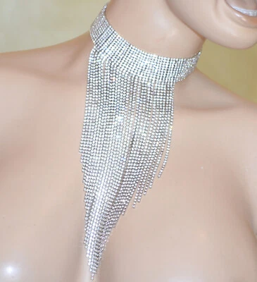 Collana donna argento strass collarino girocollo multi fili cristalli sposa UC55 - Immagine 1 di 4