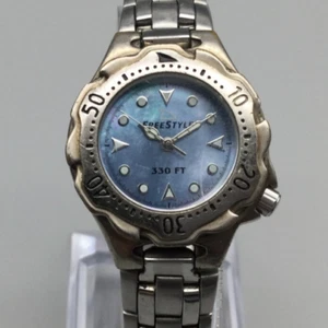 Freestyle Shark Watch Women 28mm Silver Tone Blue MOP 100M New Battery 6.75" - Picture 1 of 14