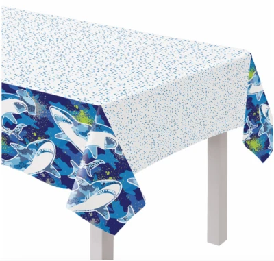 Cubierta de mesa de papel de cumpleaños de tiburón | Cubierta de mesa de fiesta de tiburón suministros de decoración Foto 1 de 4