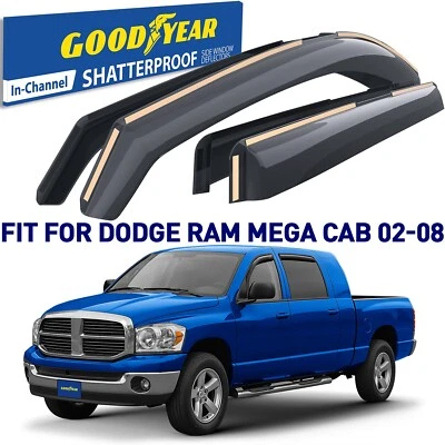 Side Window Deflectors Rain Guards for 2002-2008 Dodge RAM MegaCab - Image 1 of 4