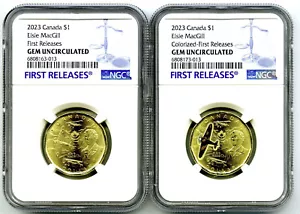 2023 $1 CANADA NGC GEM UNC LOONIE ELSIE MACGILL DOLLAR MATCHED 2-COIN SET - FR - Picture 1 of 2