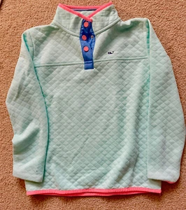 Vineyard Vines Girls Sz L Turquoise Fleece Snap Half Button Pullover - Picture 1 of 3