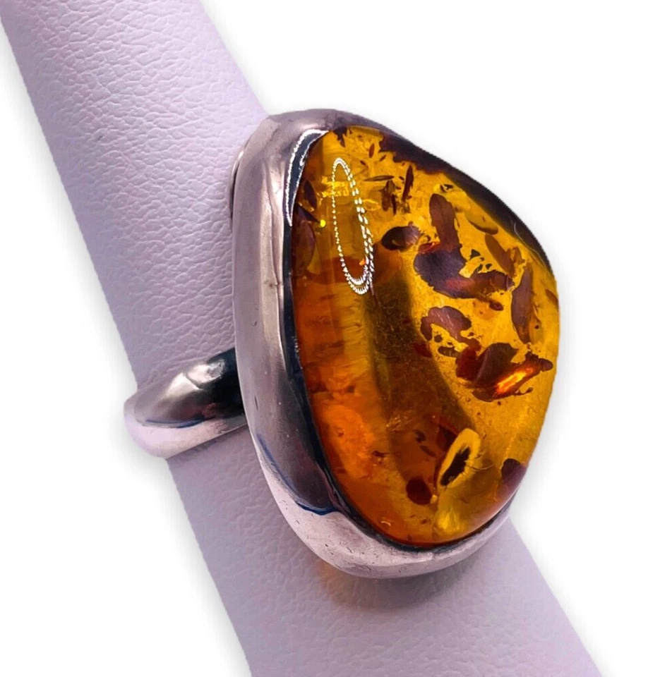Anillo de plata de ley 925 ámbar báltico natural tamaño 7,5 - 5783 Foto 1 de 4