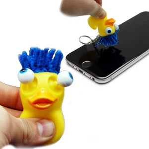 2 Stck. Augenquetschender Bule Haarente Schlüsselanhänger Handy & Computer Bildschirmwischer - Bild 1 von 3