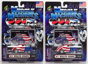 Muscle Machines Pair Sept. 11 2001 Stars Stripes 1941 Willys Coupe Set 1:64 - Picture 1 of 10