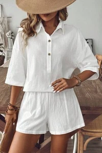 Halbarm Oberteil und Shorts mit Kragen und Kragen Set - Bild 1 von 40