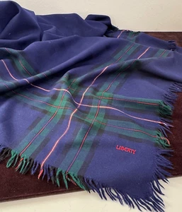 Vintage Liberty Wool Blanket Throw Blue Green & Black Tartan Plaid A623 - Picture 1 of 5