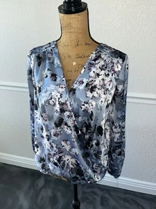 I.N.C. Surplice-Neck Floral-Print Top Steel Blue Petite Medium SOLD OUT - Picture 1 of 7