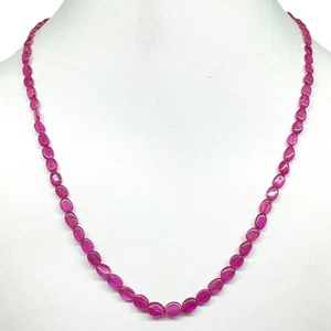 18 Inch Natural Ruby Necklace 5-7.5mm Pink Oval Cabochon Beads 925 Silver Clasp - Picture 1 of 14