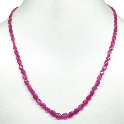 18 Inch Natural Ruby Necklace 5-7.5mm Pink Oval Cabochon Beads 925 Silver Clasp - Image 1 of 4