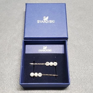 Swarovski Crystal Pearl Hair Bobby Pin Set Silver Tone w/ Retail Box Authentic - Picture 1 of 8