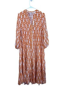 ZARA Small Orange & White Geometric Button Midi DRESS Kaftan Beach Cruise Boho - Picture 1 of 5