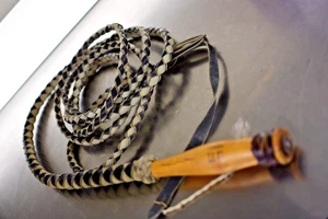 Vintage handgewebte geflochtene Lederpeitsche Bullwhip 14 Fuß - Bild 1 von 4