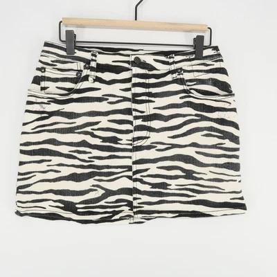 R13 High Rise Mini Skirt Womens 30 Zebra Print Splatter Made Italy Denim Stretch - Image 1 of 4